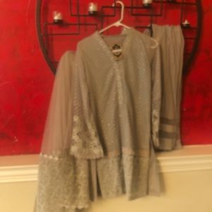 Beautiful light grey net 3 pcs outfit